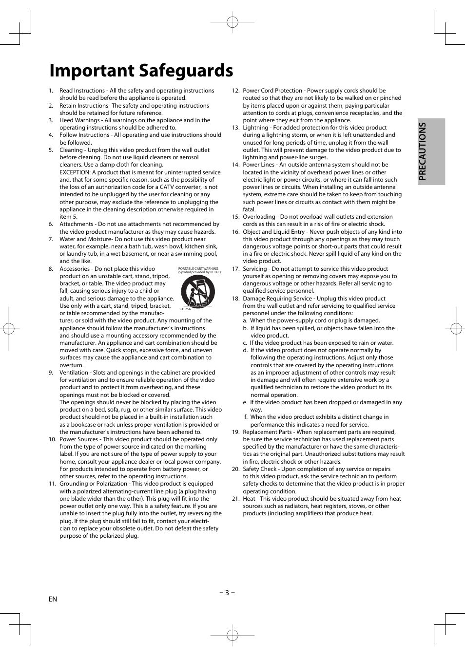 Important safeguards, Precautions | FUNAI DV220TT8 User Manual | Page 3 / 28