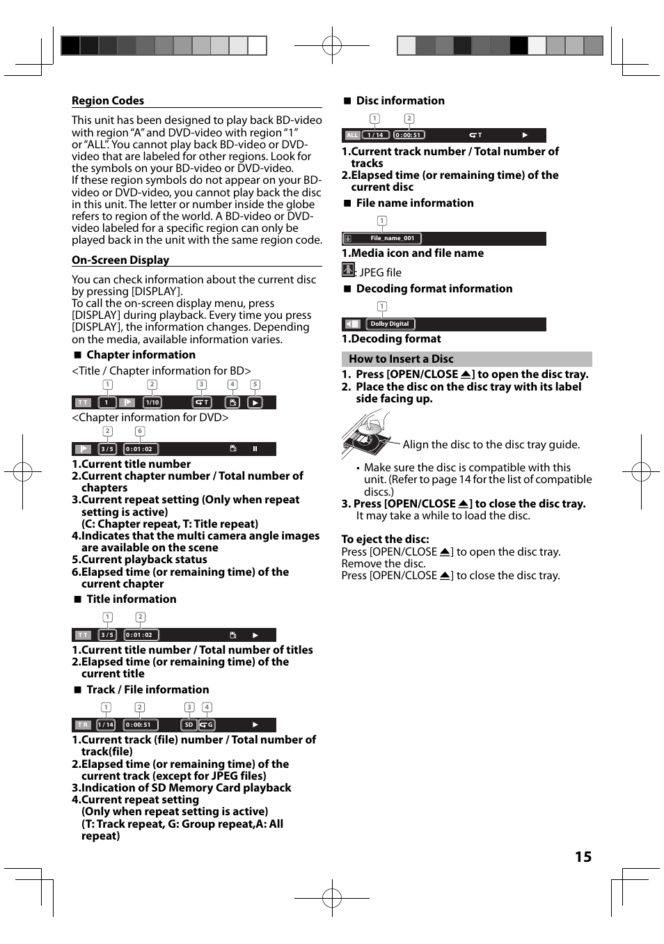 How to insert a disc | FUNAI MBP5120F/F7 User Manual | Page 15 / 48