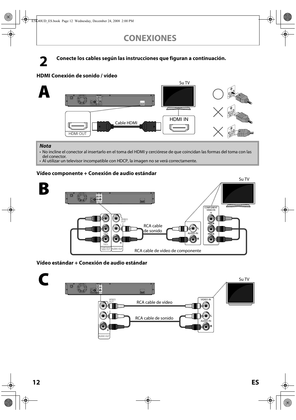 Conexiones, 12 es, Hdmi in | FUNAI Blu-ray NB530SLX User Manual | Page 114 / 150