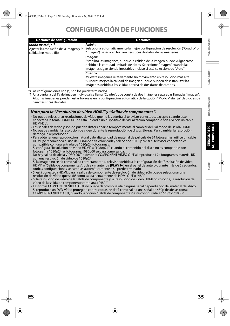 Configuración de funciones, 35 es | FUNAI Blu-ray NB530SLX User Manual | Page 137 / 150