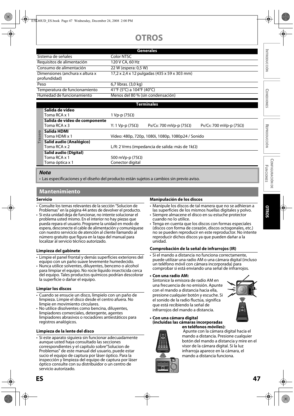 Mantenimiento, Otros, 47 es | FUNAI Blu-ray NB530SLX User Manual | Page 149 / 150