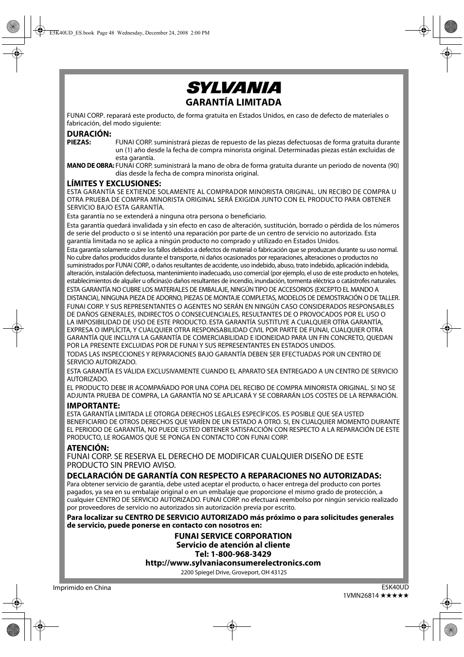 Garantía limitada | FUNAI Blu-ray NB530SLX User Manual | Page 150 / 150