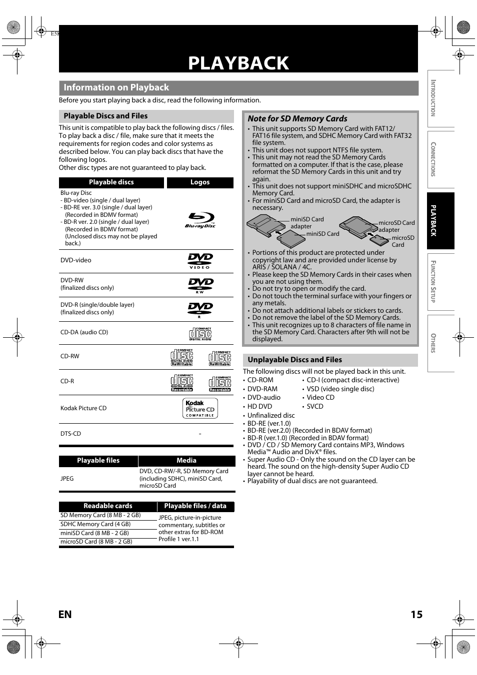 Playback, Information on playback, 15 en | FUNAI Blu-ray NB530SLX User Manual | Page 17 / 150