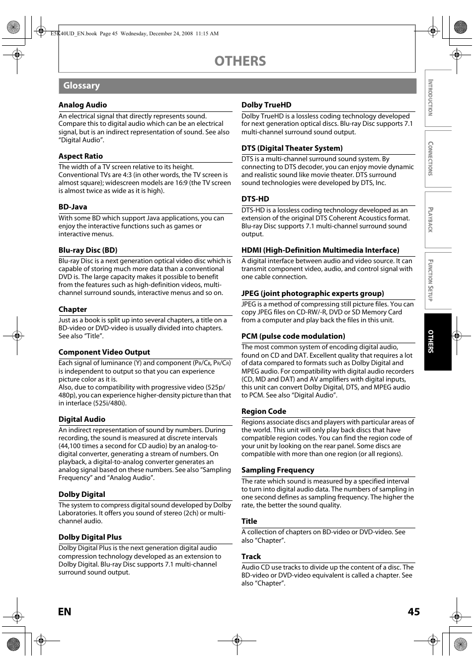 Glossary, Others, 45 en | FUNAI Blu-ray NB530SLX User Manual | Page 47 / 150