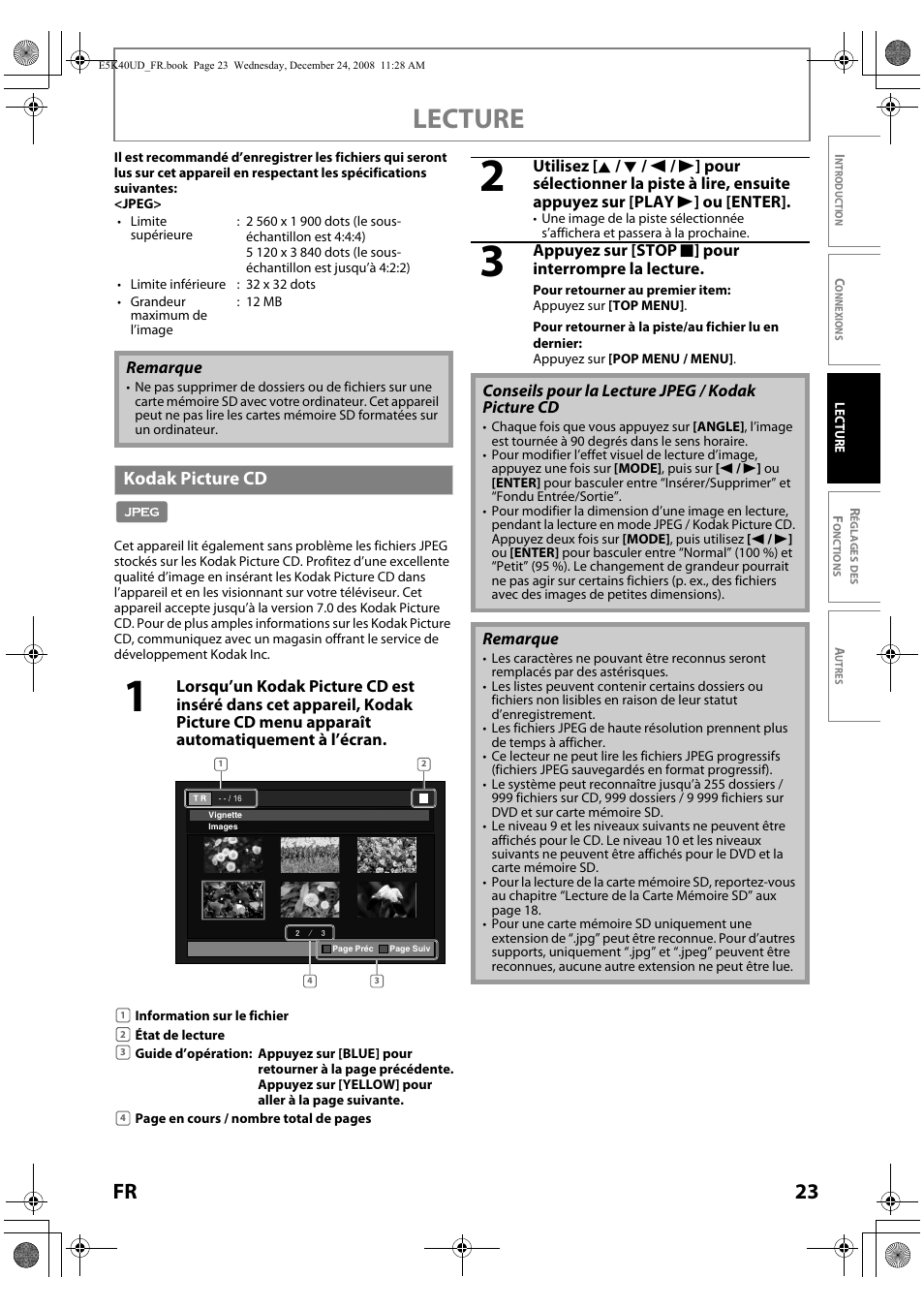 Kodak picture cd, Lecture, 23 fr | FUNAI Blu-ray NB530SLX User Manual | Page 75 / 150