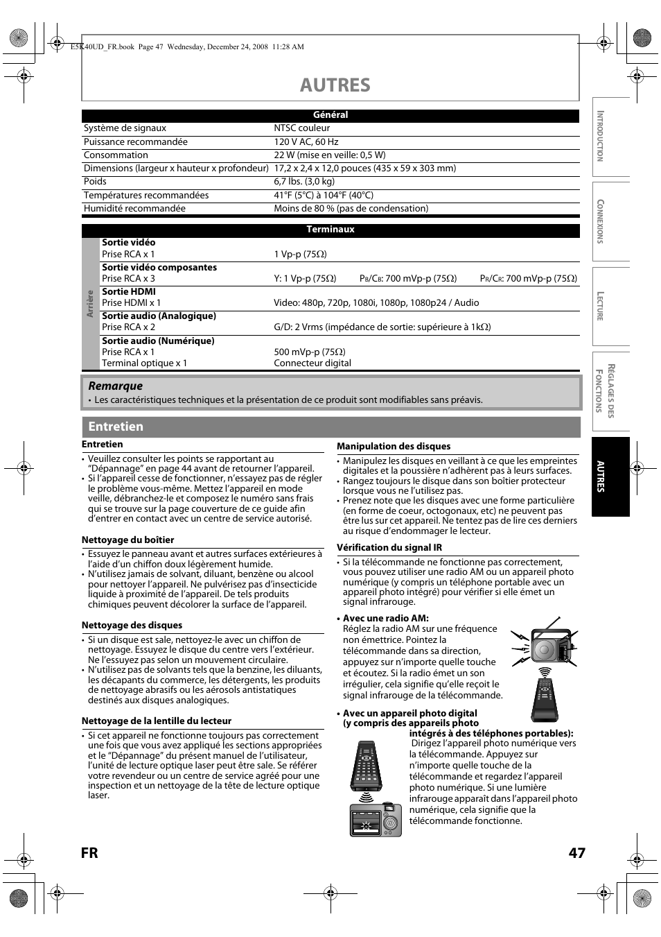 Entretien, Autres, 47 fr | FUNAI Blu-ray NB530SLX User Manual | Page 99 / 150