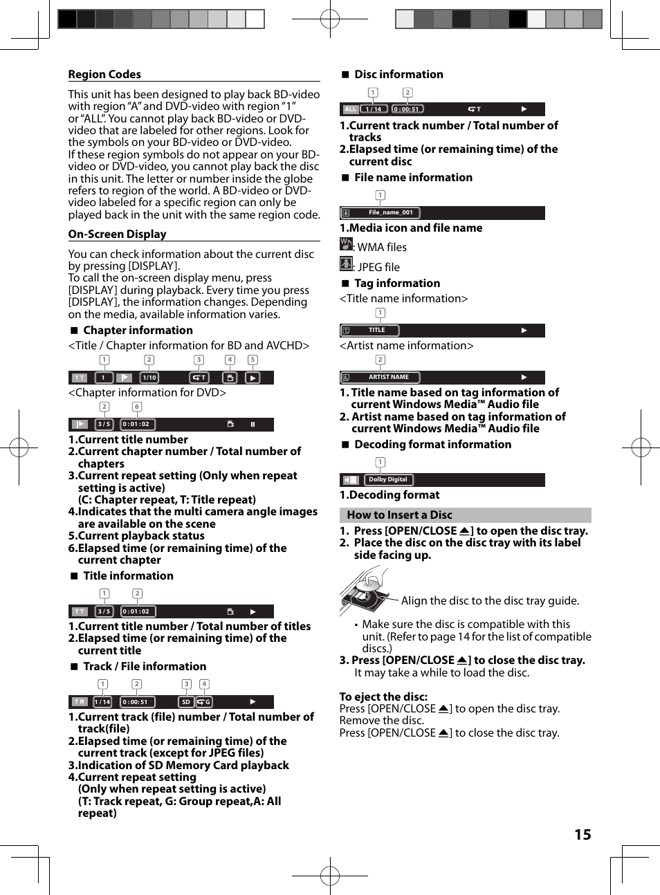 How to insert a disc | FUNAI MBP5130/F7 User Manual | Page 15 / 52