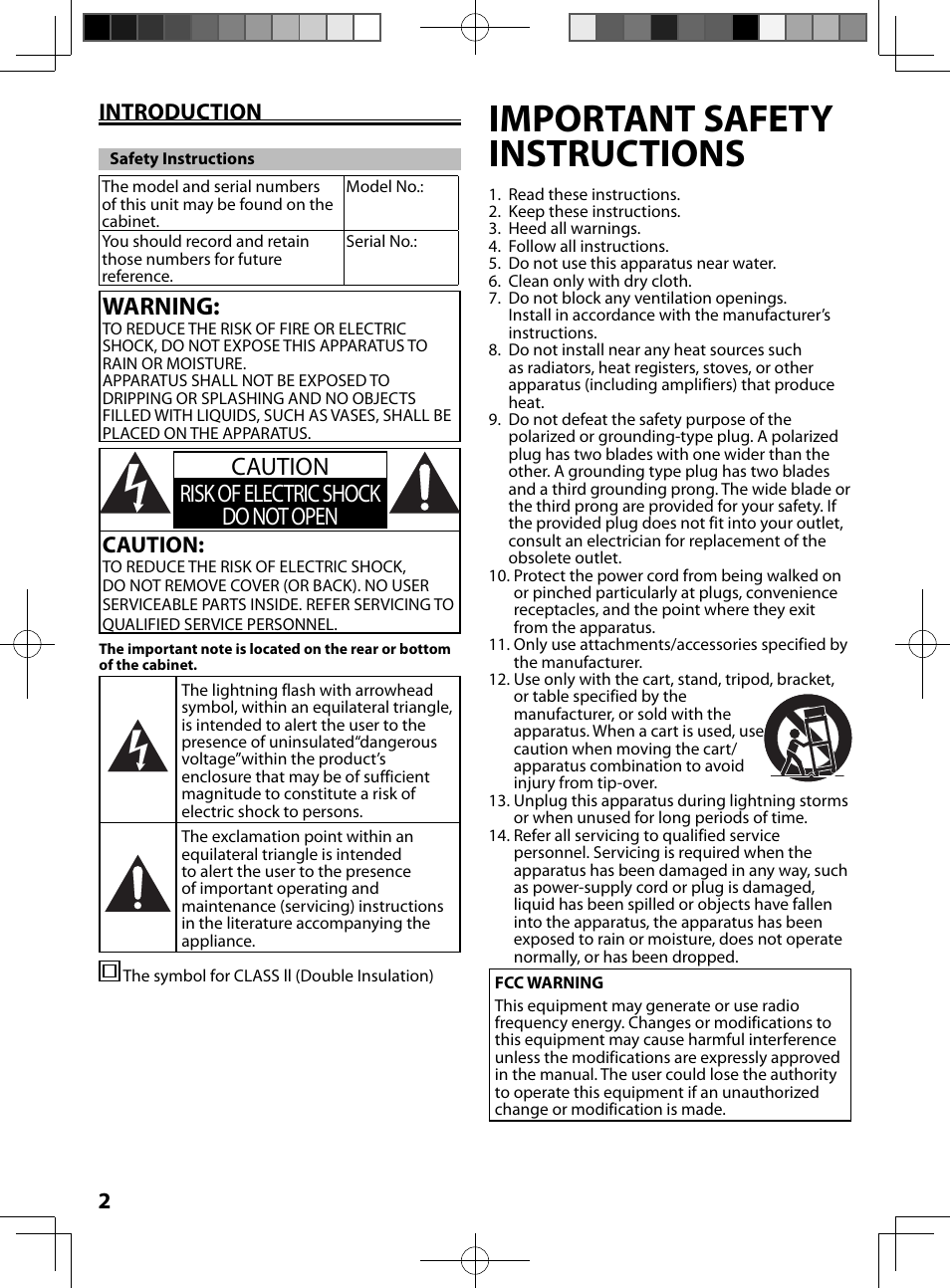 Introduction, Safety instructions, Important safety instructions | Warning, Caution risk of electric shock do not open, 2introduction, Caution | FUNAI MBP5130/F7 User Manual | Page 2 / 52