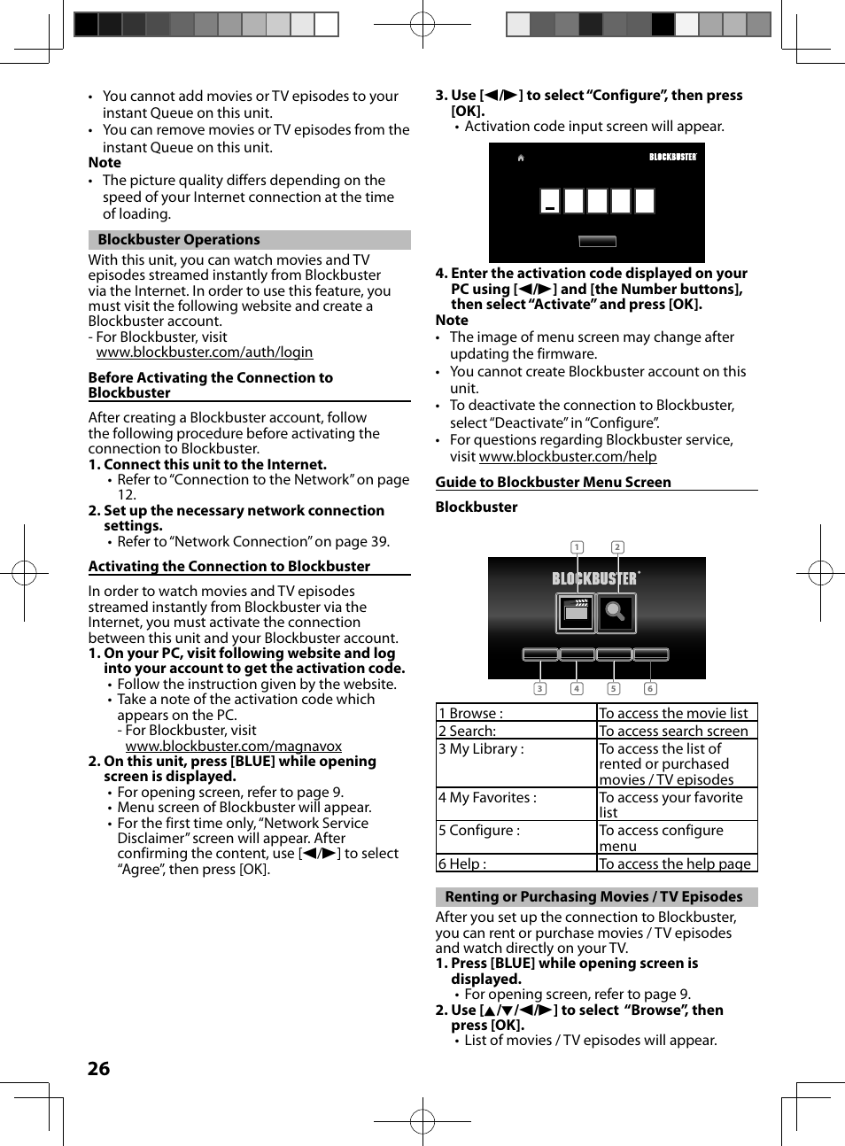 Blockbuster operations, Renting or purchasing movies / tv episodes | FUNAI MBP5130/F7 User Manual | Page 26 / 52