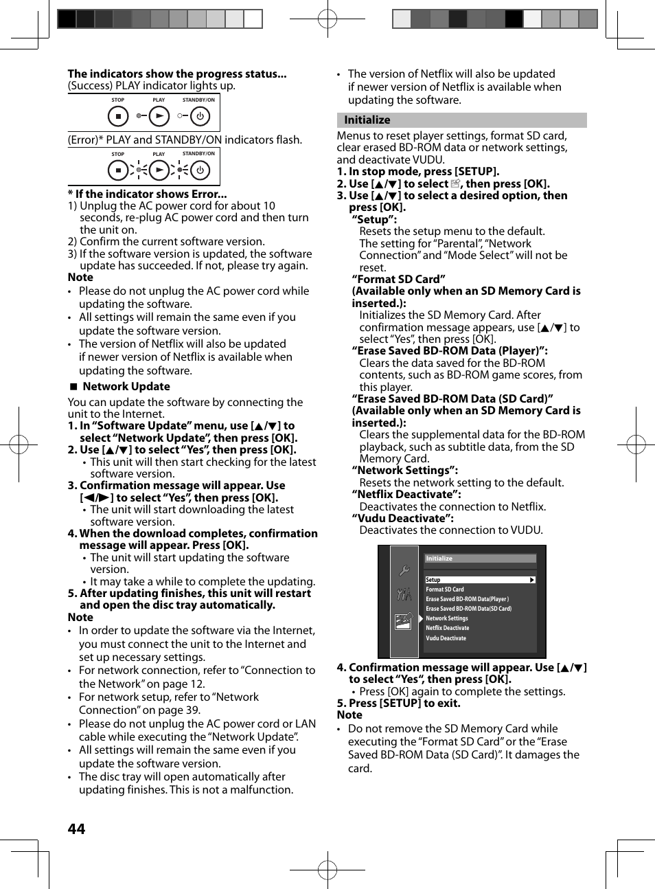 Initialize | FUNAI MBP5130/F7 User Manual | Page 44 / 52