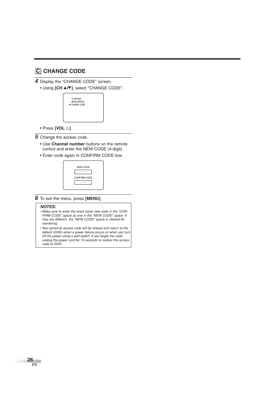 C change code | FUNAI IWT3206 User Manual | Page 26 / 76