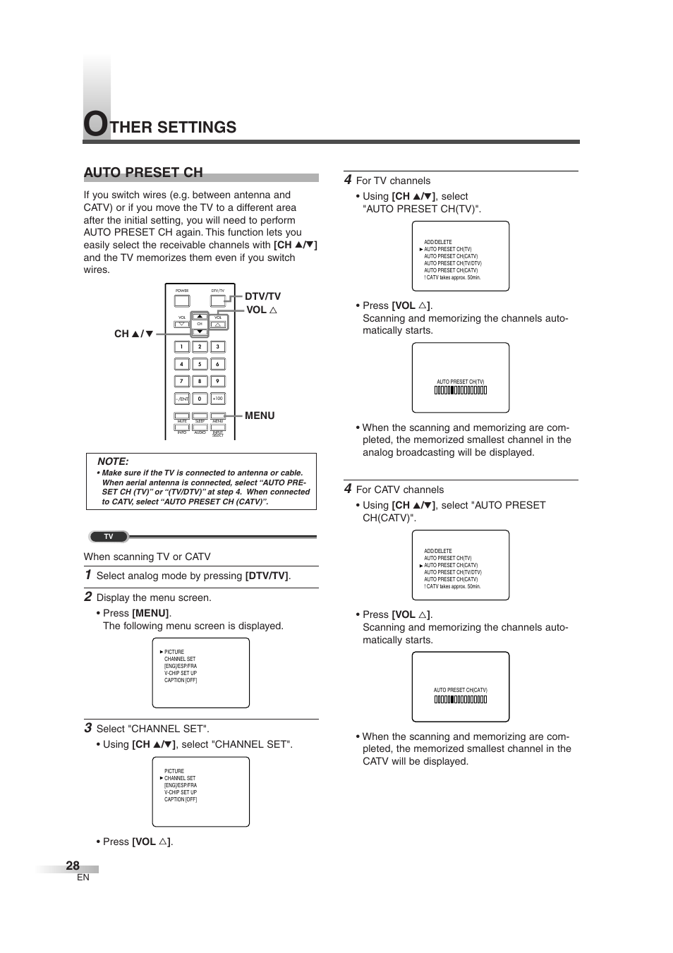 Ther settings, Auto preset ch | FUNAI IWT3206 User Manual | Page 28 / 76