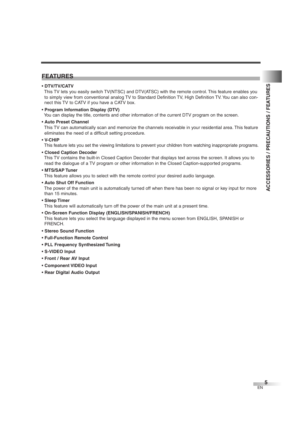 Features | FUNAI IWT3206 User Manual | Page 5 / 76