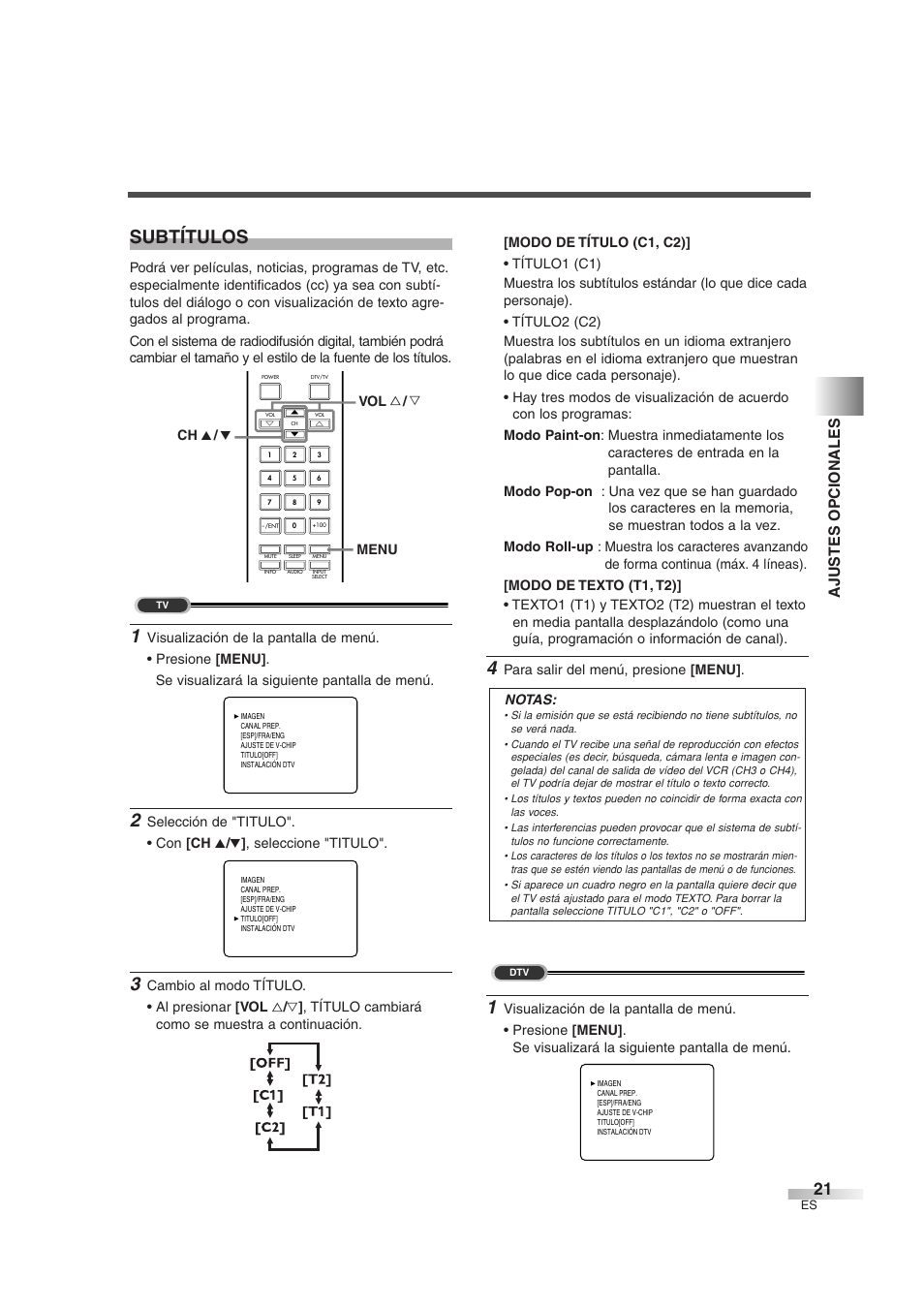 Subtítulos, Ajustes opcionales | FUNAI IWT3206 User Manual | Page 59 / 76