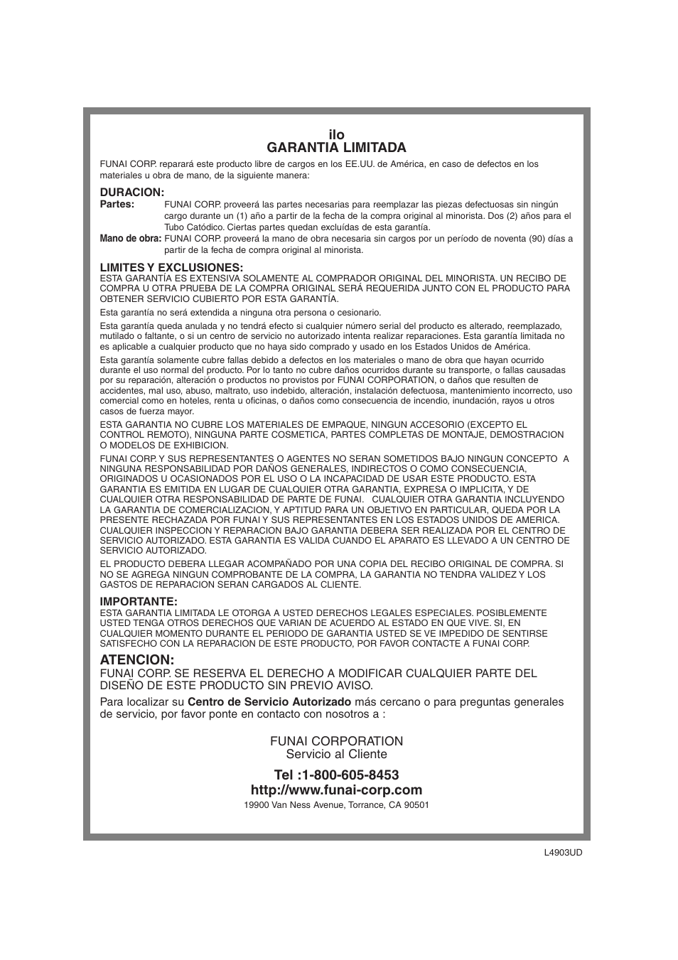 Ilo garantia limitada, Atencion | FUNAI IWT3206 User Manual | Page 76 / 76