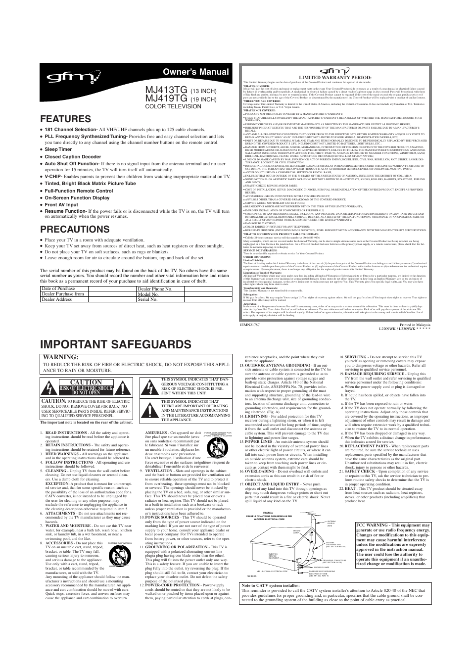 FUNAI MJ413TG User Manual | 4 pages