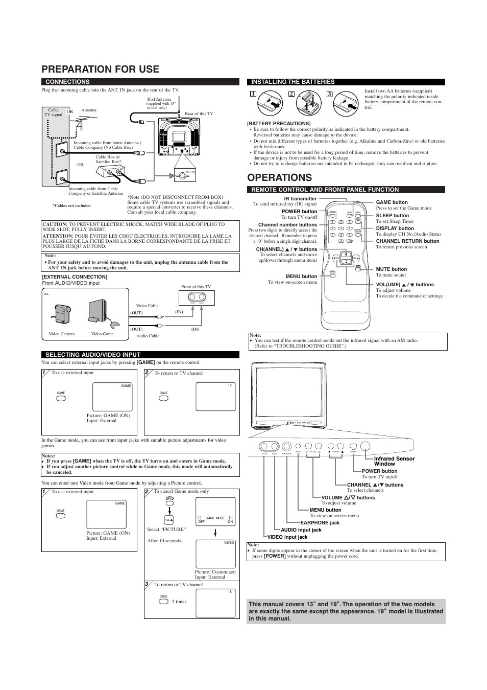 Preparation for use, Operations | FUNAI MJ413TG User Manual | Page 2 / 4