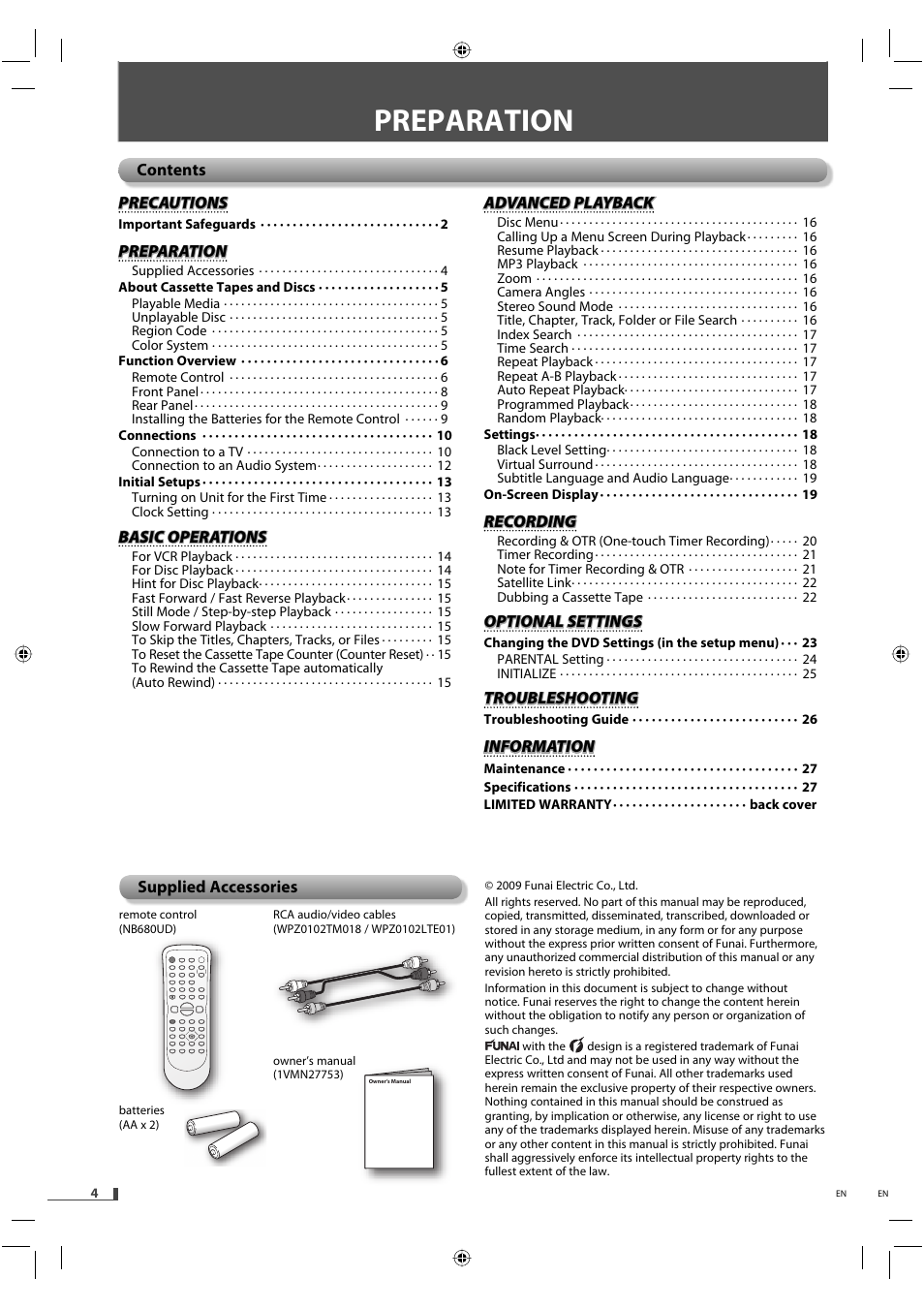 Preparation | FUNAI DVD/CD Player with Video Cassette Recorder DVD3315V User Manual | Page 4 / 28
