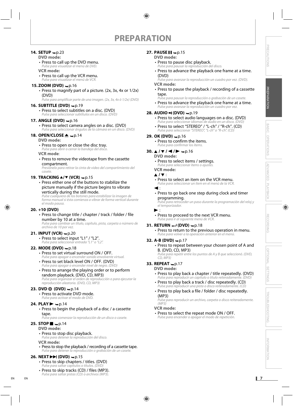 Preparation | FUNAI DVD/CD Player with Video Cassette Recorder DVD3315V User Manual | Page 7 / 28