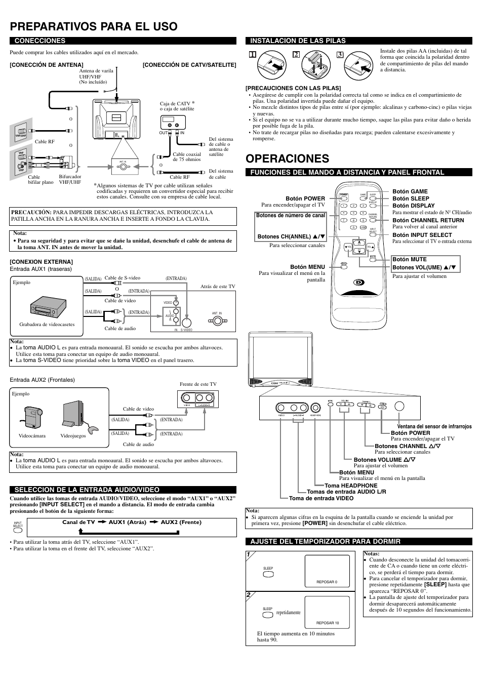 Preparativos para el uso, Operaciones | FUNAI DWT2704A User Manual | Page 6 / 8