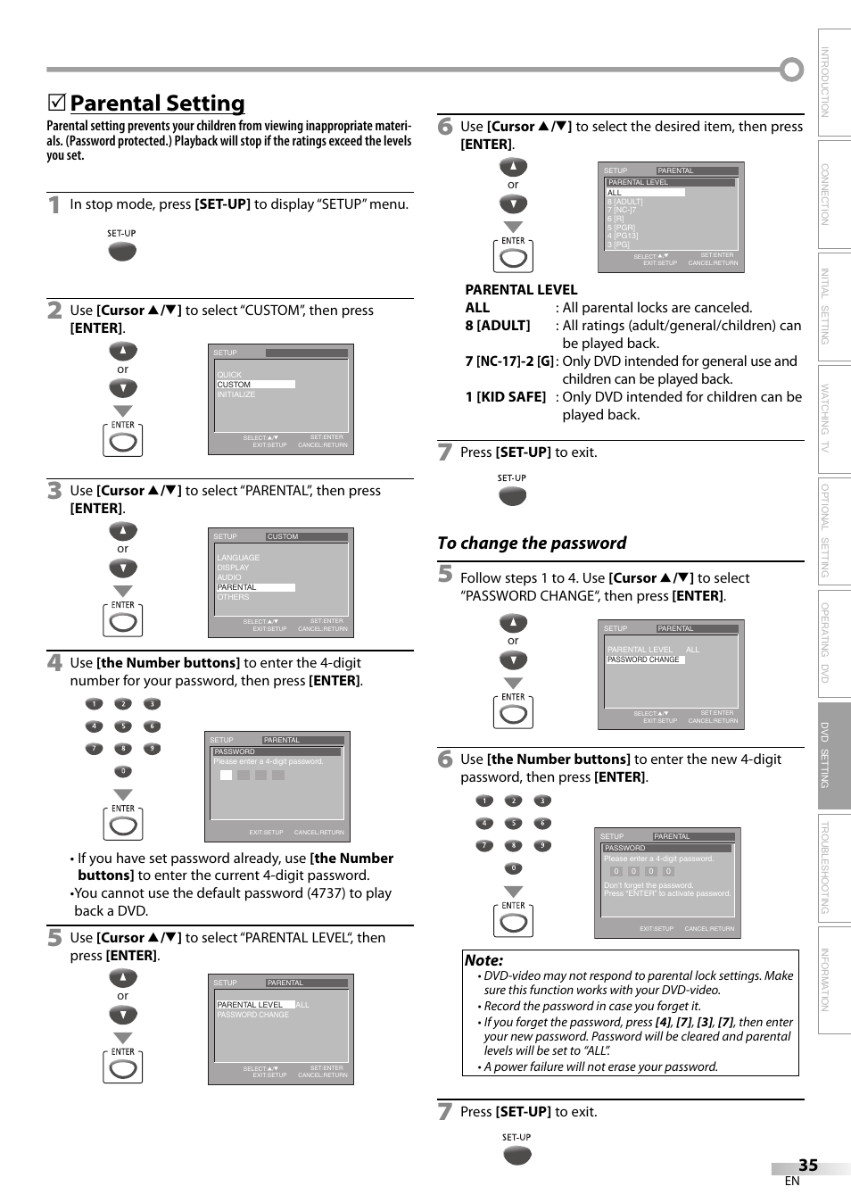Parental setting | FUNAI V7PFDVD20 User Manual | Page 35 / 44