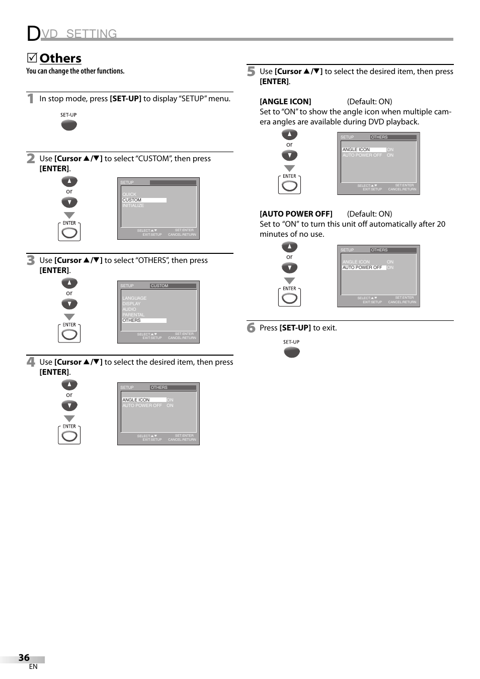 Vd setting, Others | FUNAI V7PFDVD20 User Manual | Page 36 / 44