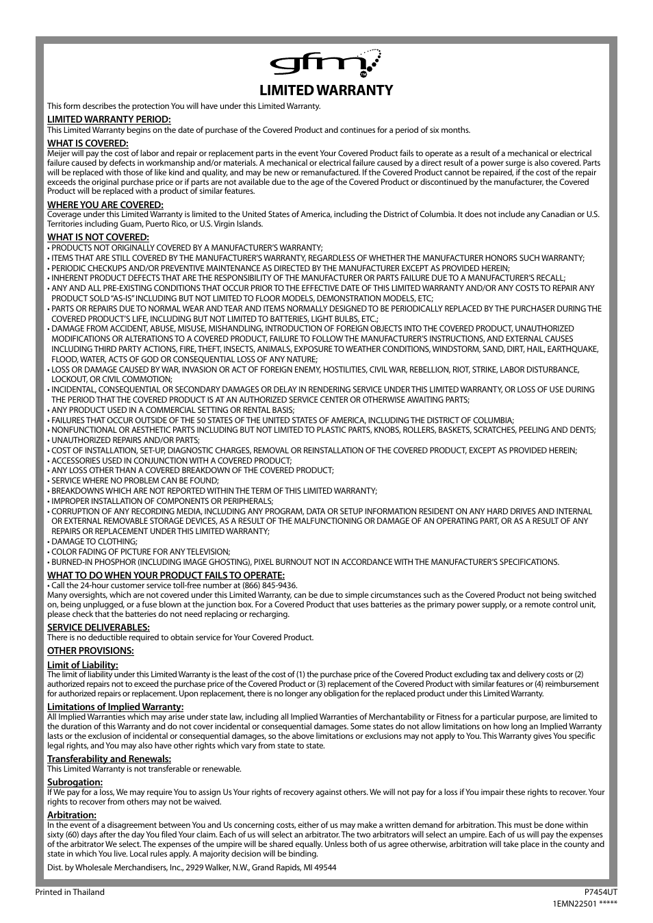 Limited warranty | FUNAI V7PFDVD20 User Manual | Page 44 / 44