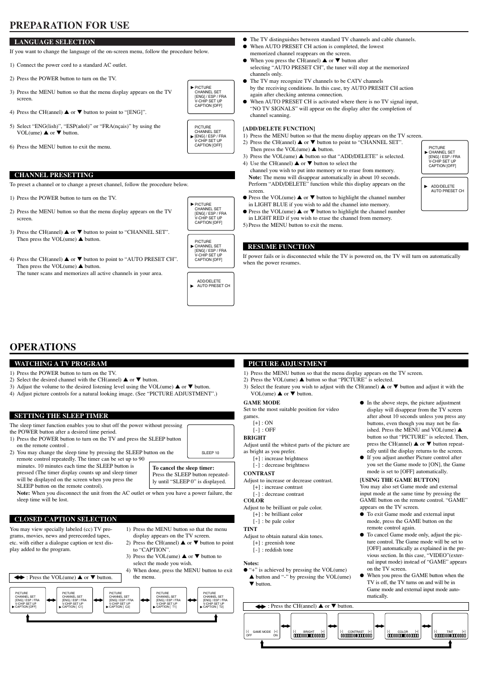 Preparation for use, Operations | FUNAI ET413E User Manual | Page 3 / 8