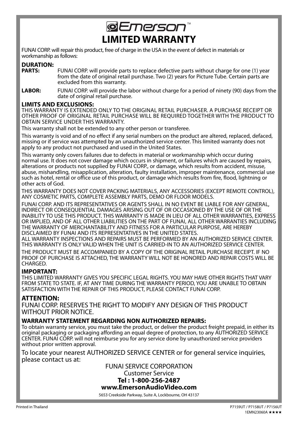 Limited warranty | FUNAI CR202EM9 User Manual | Page 26 / 52