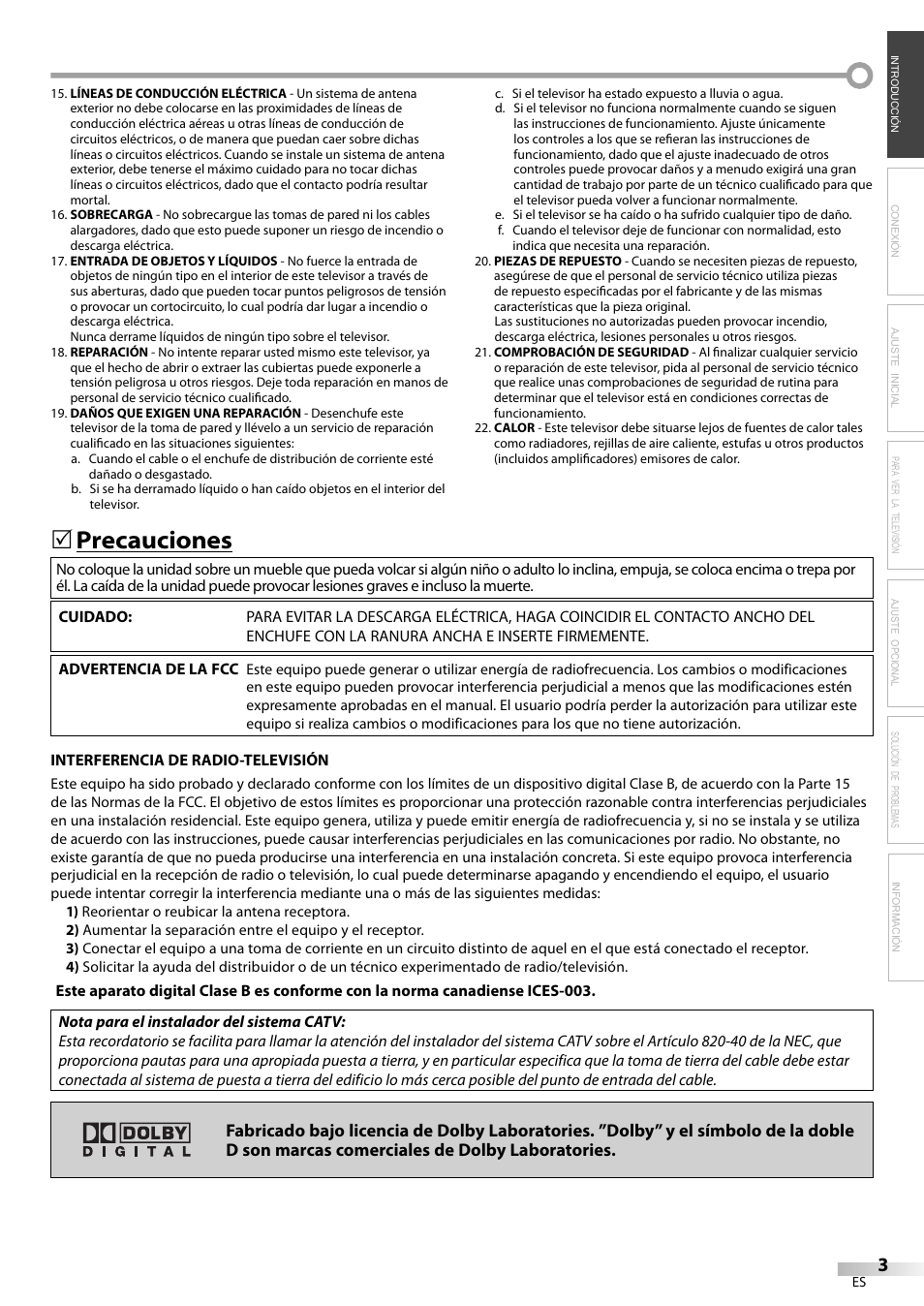 Precauciones | FUNAI CR202EM9 User Manual | Page 29 / 52
