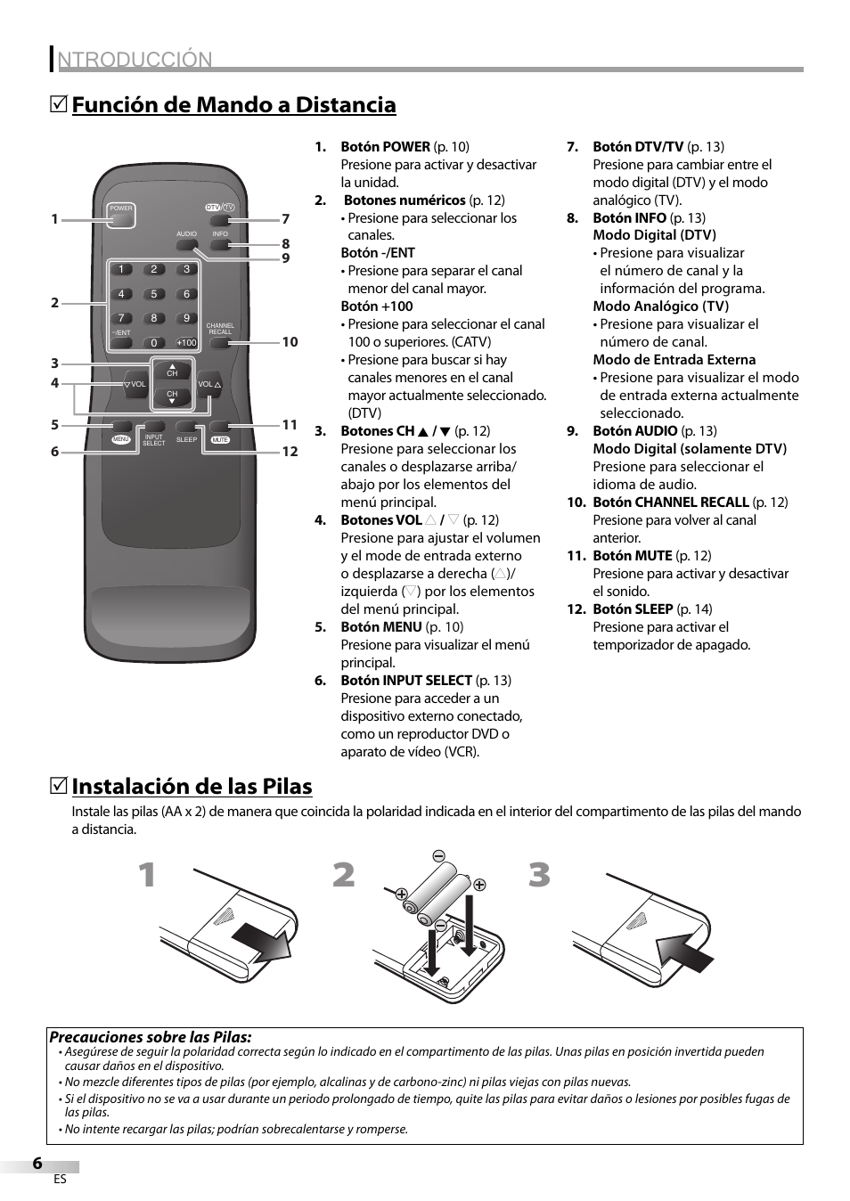 Ntroducción, Función de mando a distancia 5, Instalación de las pilas | FUNAI CR202EM9 User Manual | Page 32 / 52