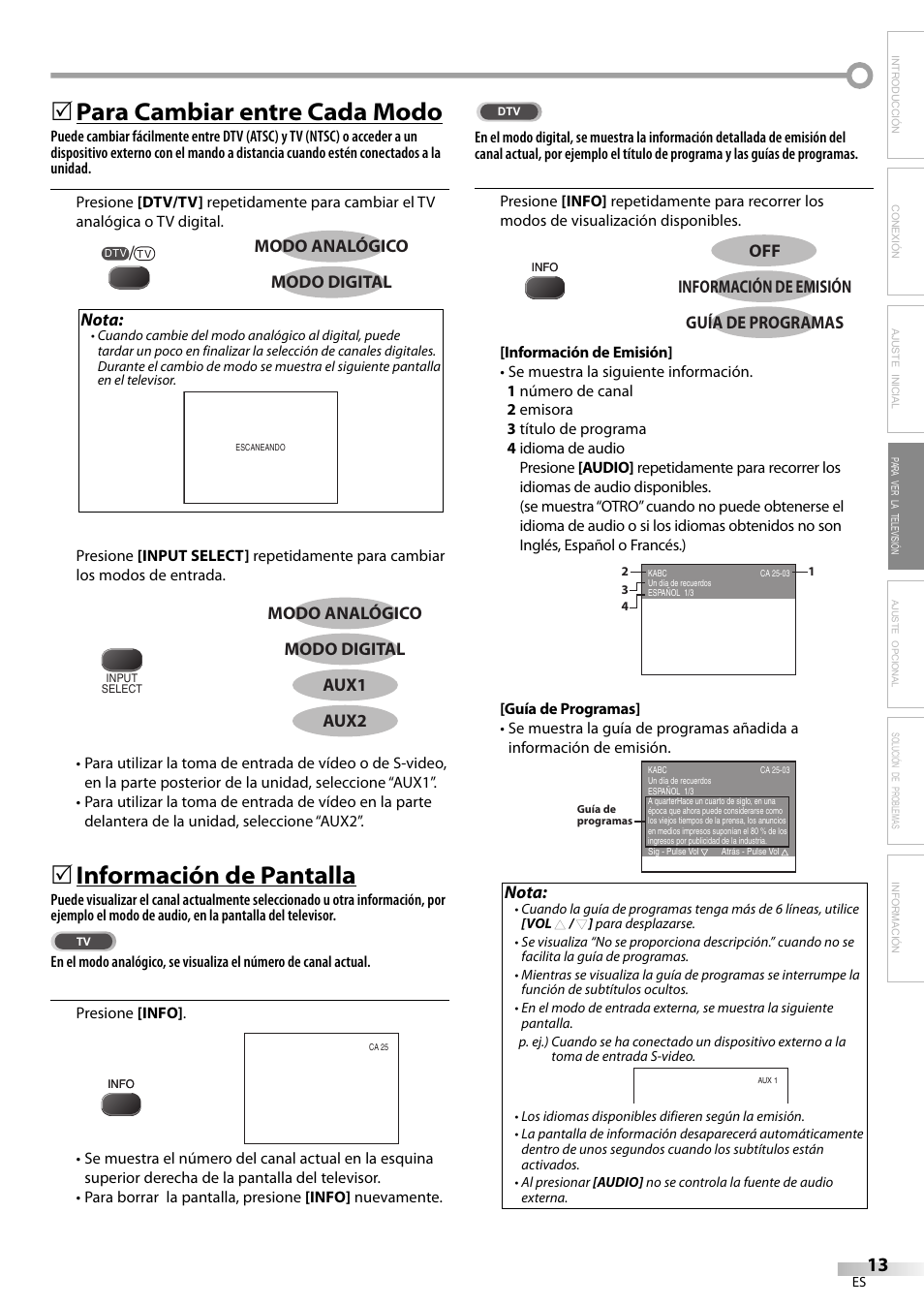 Para cambiar entre cada modo, Información de pantalla | FUNAI CR202EM9 User Manual | Page 39 / 52