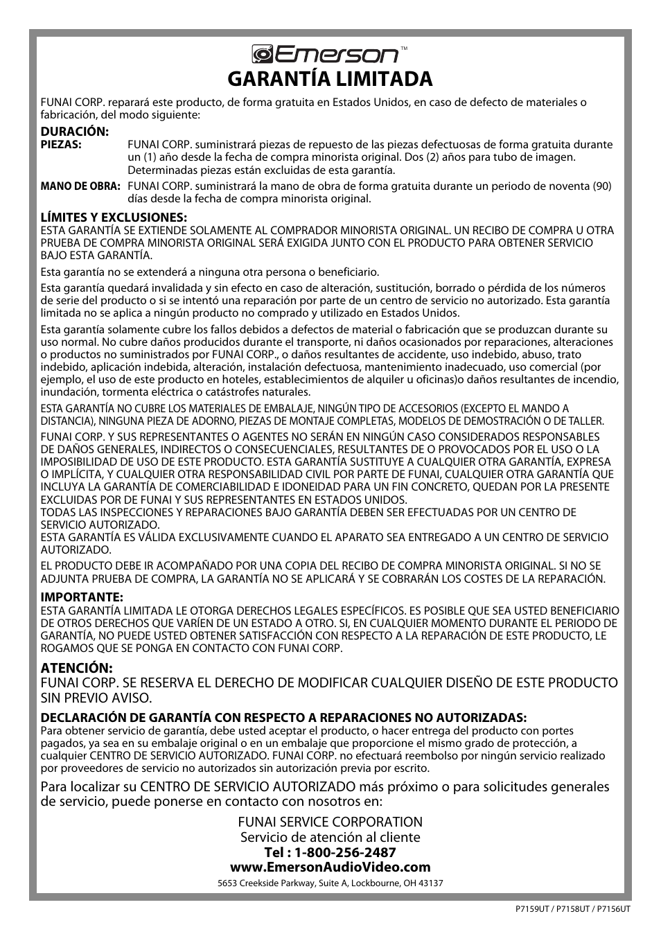 Garantía limitada | FUNAI CR202EM9 User Manual | Page 52 / 52