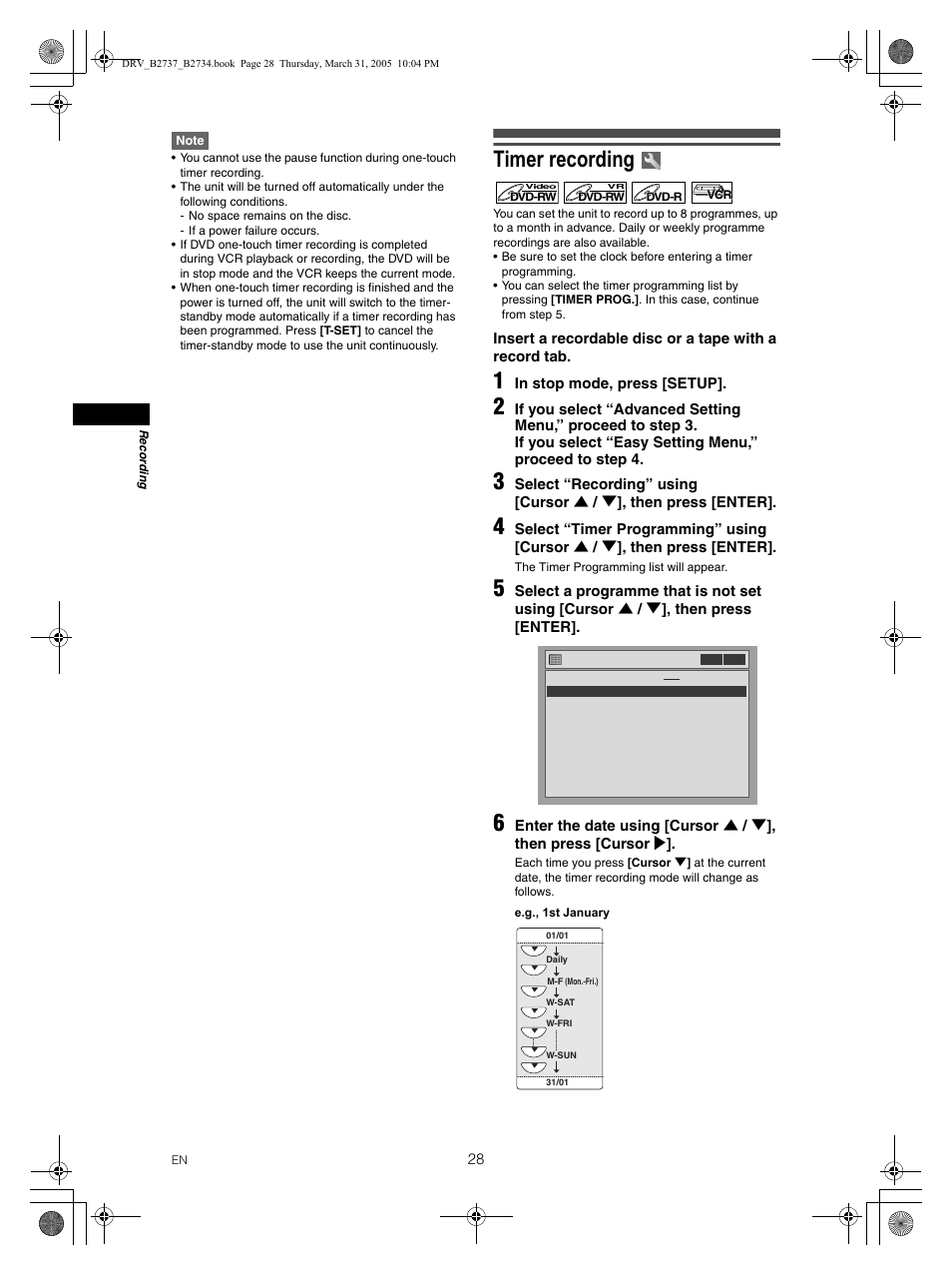 Timer recording | FUNAI DRV-B2734 User Manual | Page 28 / 76