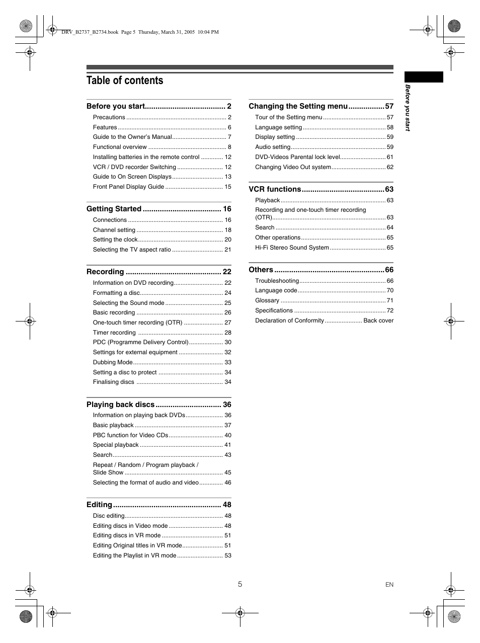 FUNAI DRV-B2734 User Manual | Page 5 / 76