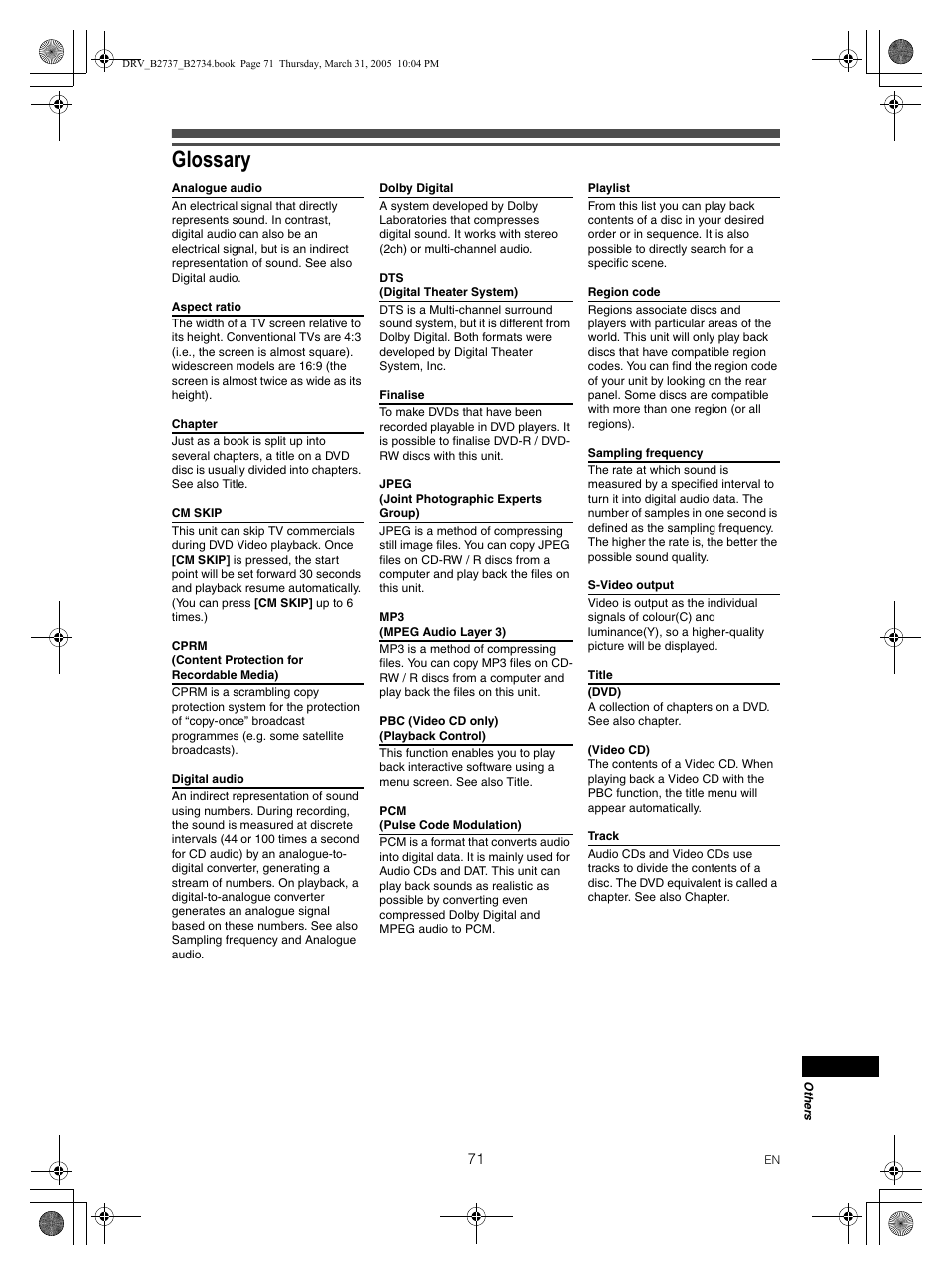 Glossary | FUNAI DRV-B2734 User Manual | Page 71 / 76