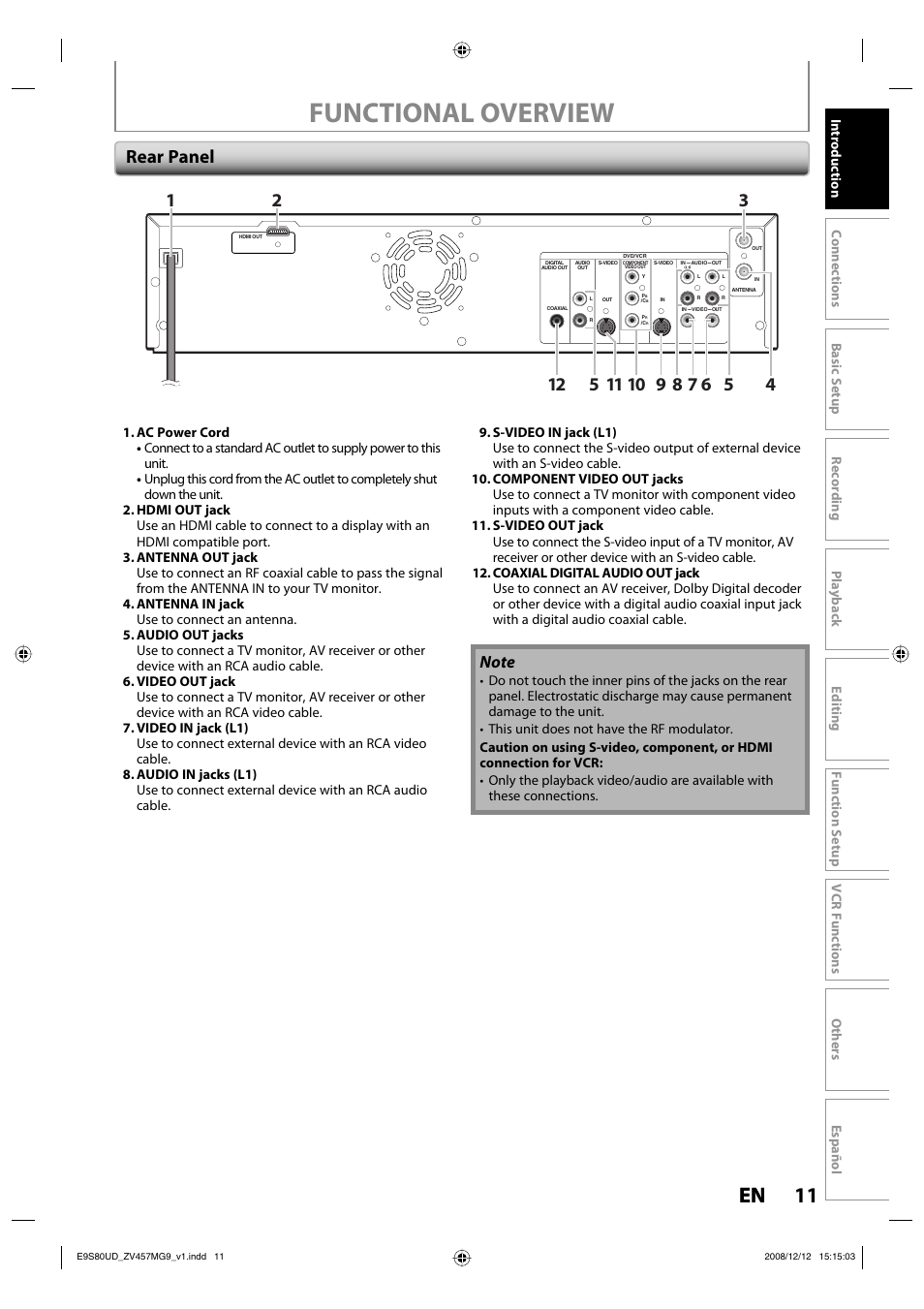 Functional overview, 11 en 11 en | FUNAI ZV457MG9 A User Manual | Page 13 / 110