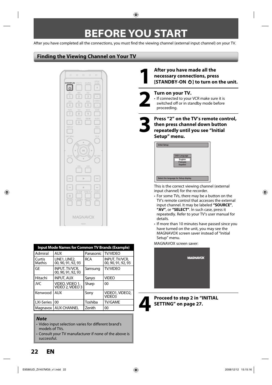 Before you start, 22 en 22 en | FUNAI ZV457MG9 A User Manual | Page 24 / 110