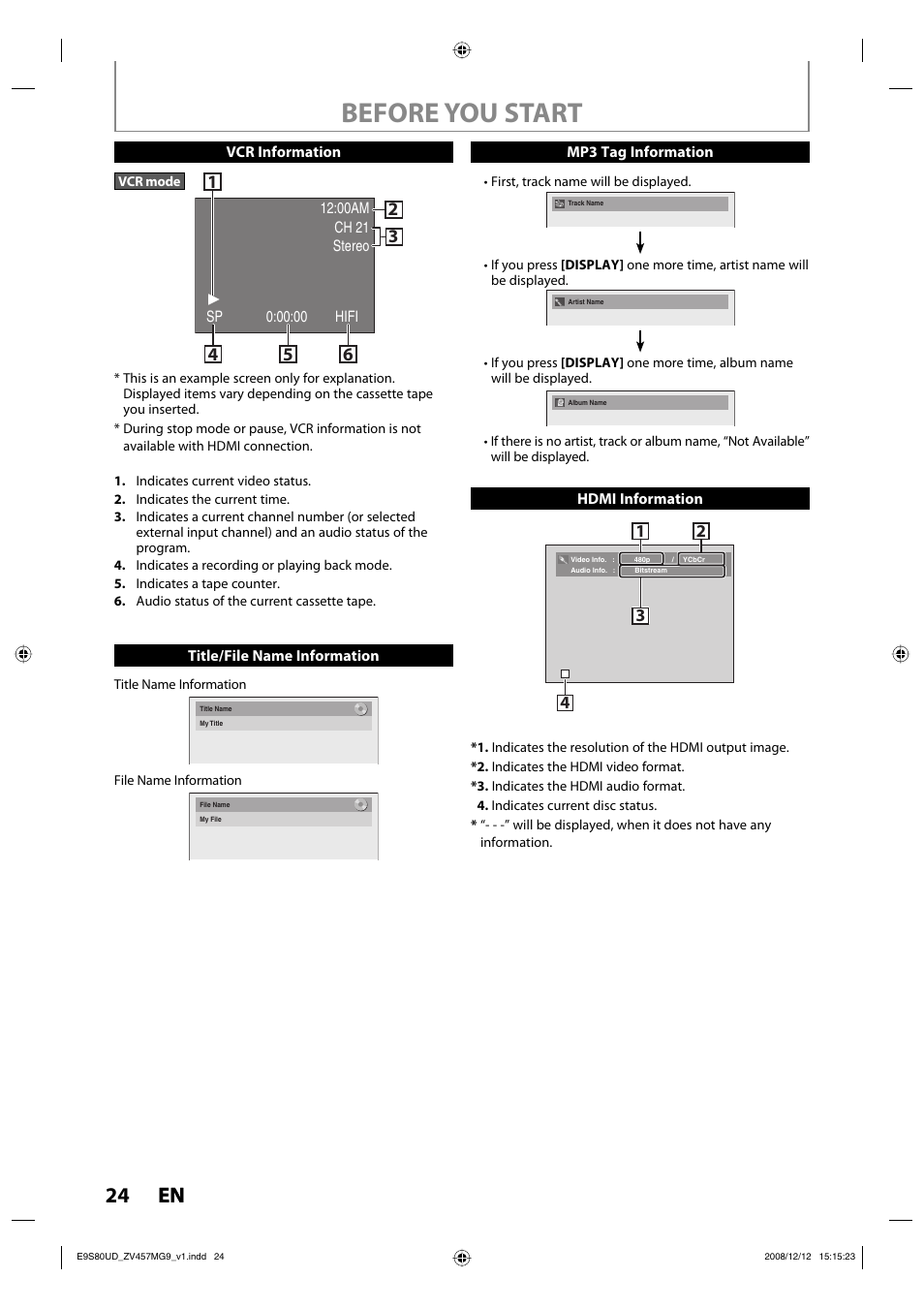 Before you start, 24 en 24 en | FUNAI ZV457MG9 A User Manual | Page 26 / 110