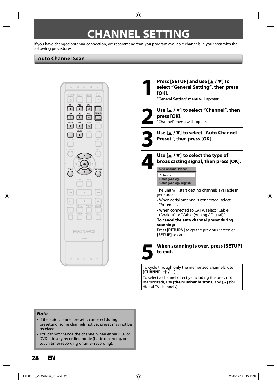 Channel setting | FUNAI ZV457MG9 A User Manual | Page 30 / 110
