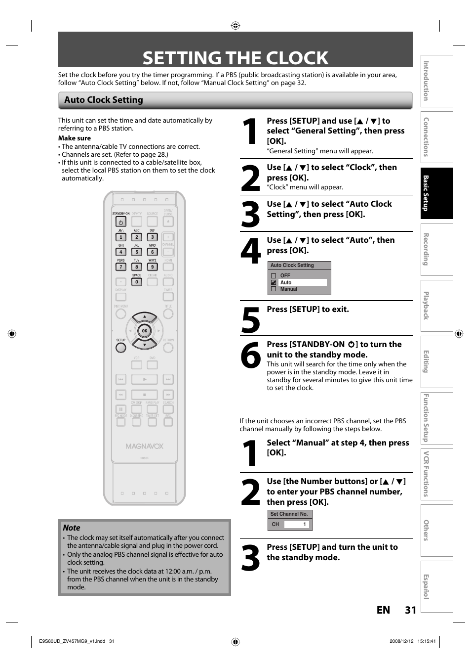 Setting the clock | FUNAI ZV457MG9 A User Manual | Page 33 / 110