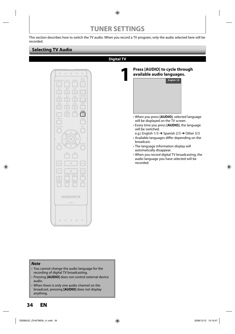 Tuner settings, 34 en 34 en | FUNAI ZV457MG9 A User Manual | Page 36 / 110