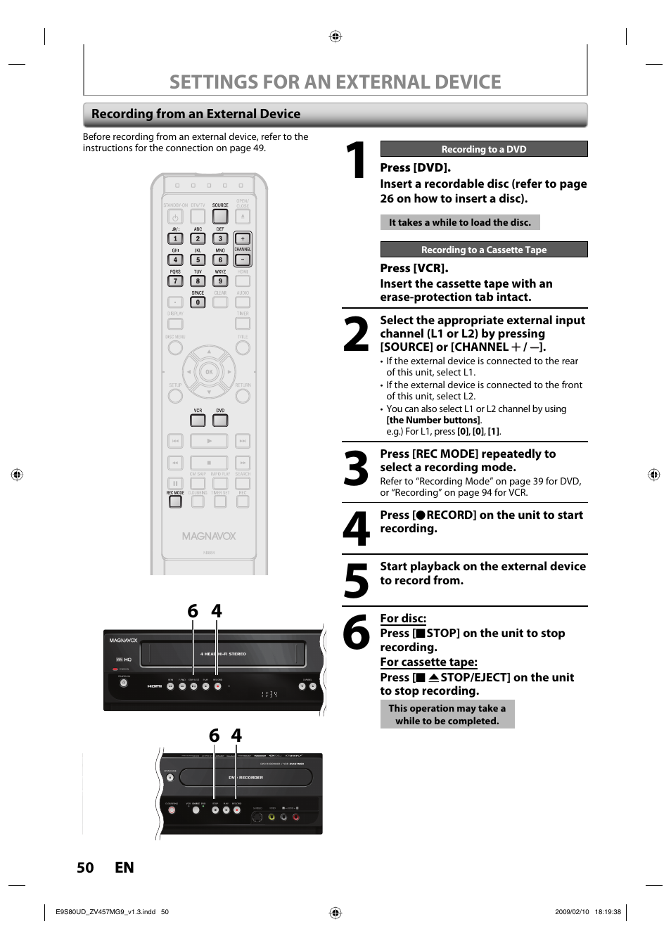 Settings for an external device | FUNAI ZV457MG9 A User Manual | Page 52 / 110
