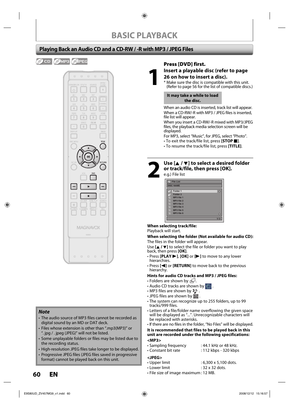 Basic playback, 60 en 60 en | FUNAI ZV457MG9 A User Manual | Page 62 / 110