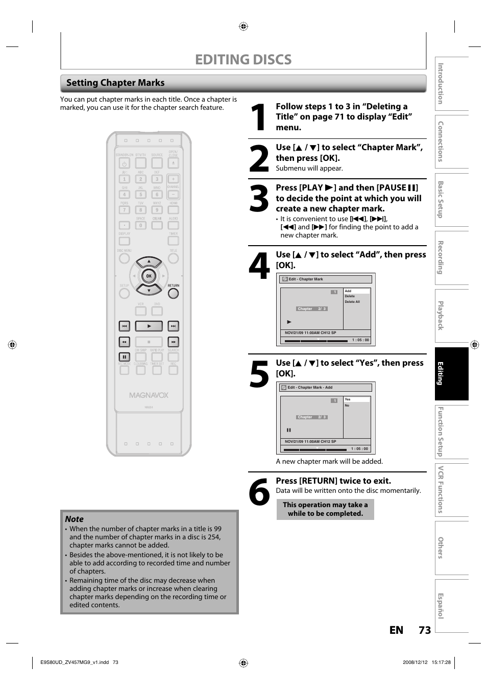 Editing discs | FUNAI ZV457MG9 A User Manual | Page 75 / 110