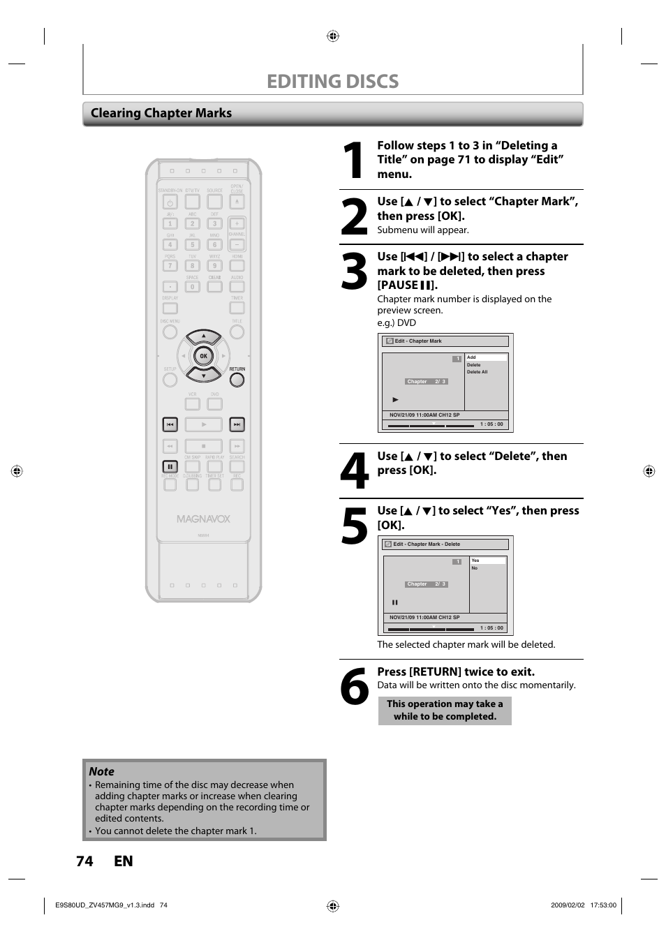 Editing discs | FUNAI ZV457MG9 A User Manual | Page 76 / 110