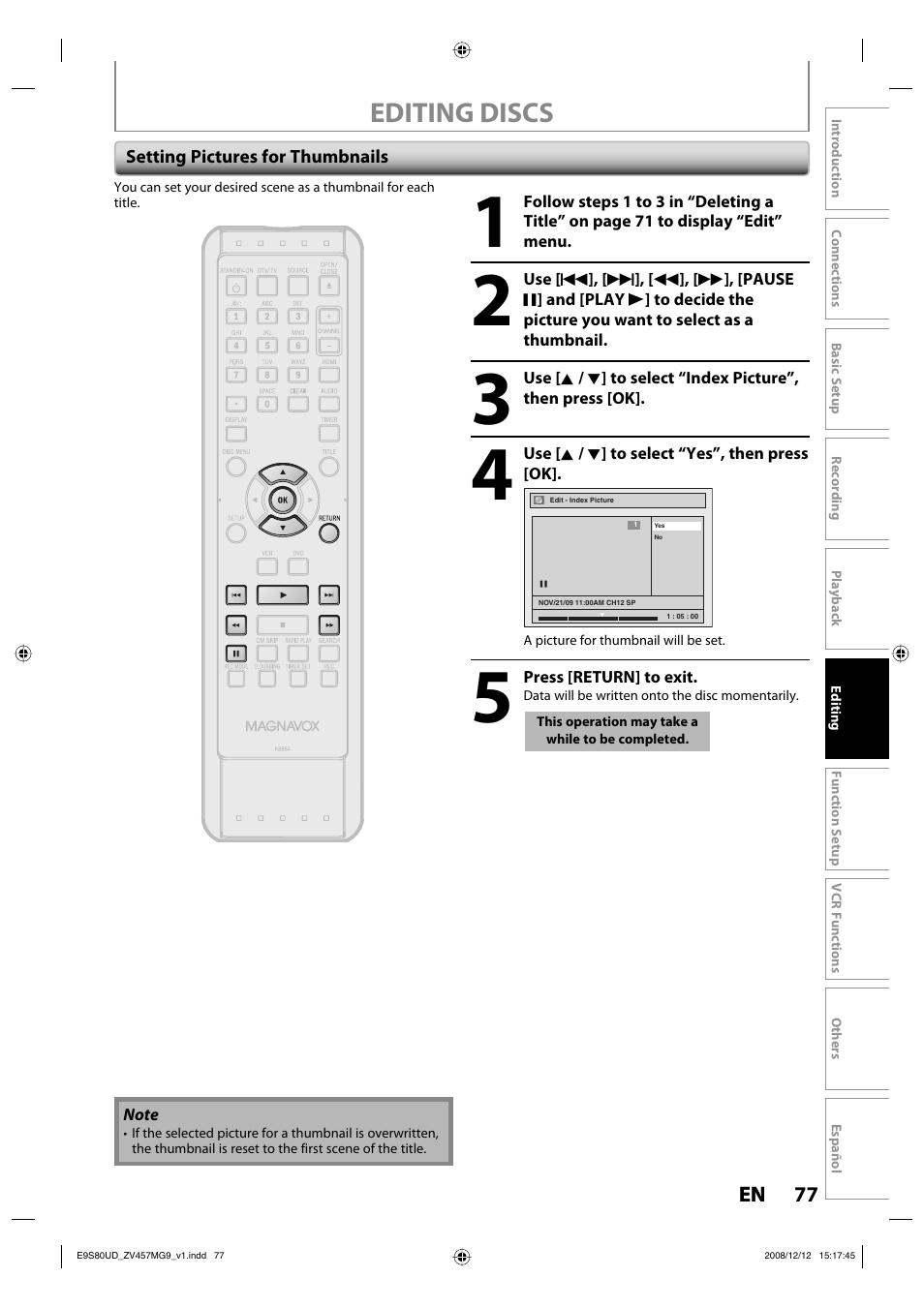 Editing discs | FUNAI ZV457MG9 A User Manual | Page 79 / 110