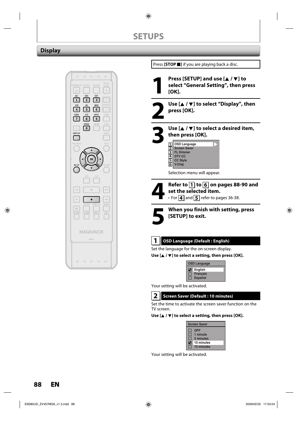 Setups | FUNAI ZV457MG9 A User Manual | Page 90 / 110