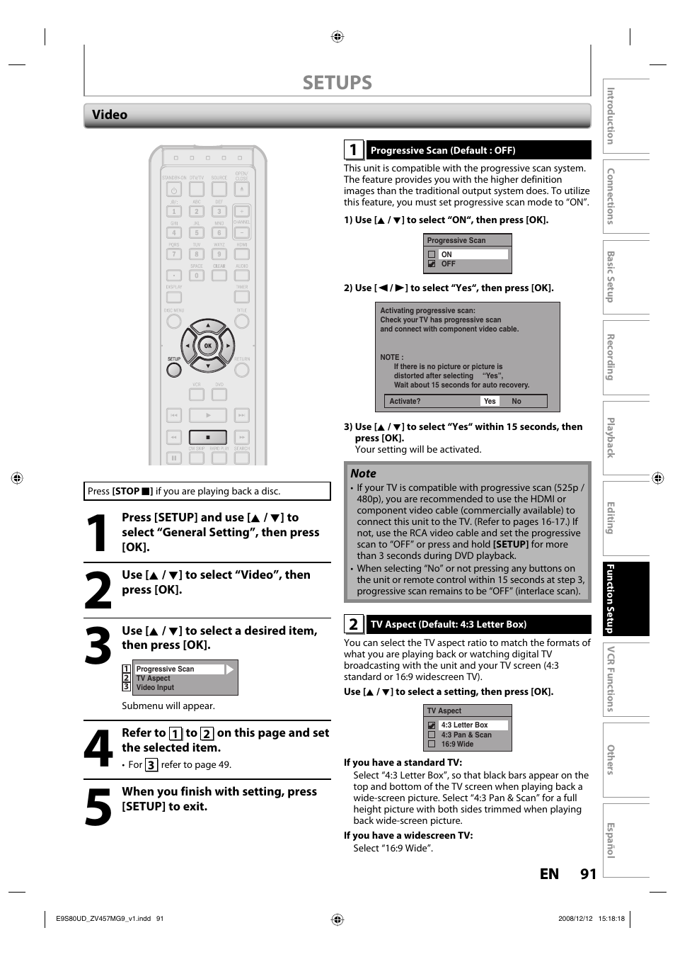 Setups | FUNAI ZV457MG9 A User Manual | Page 93 / 110