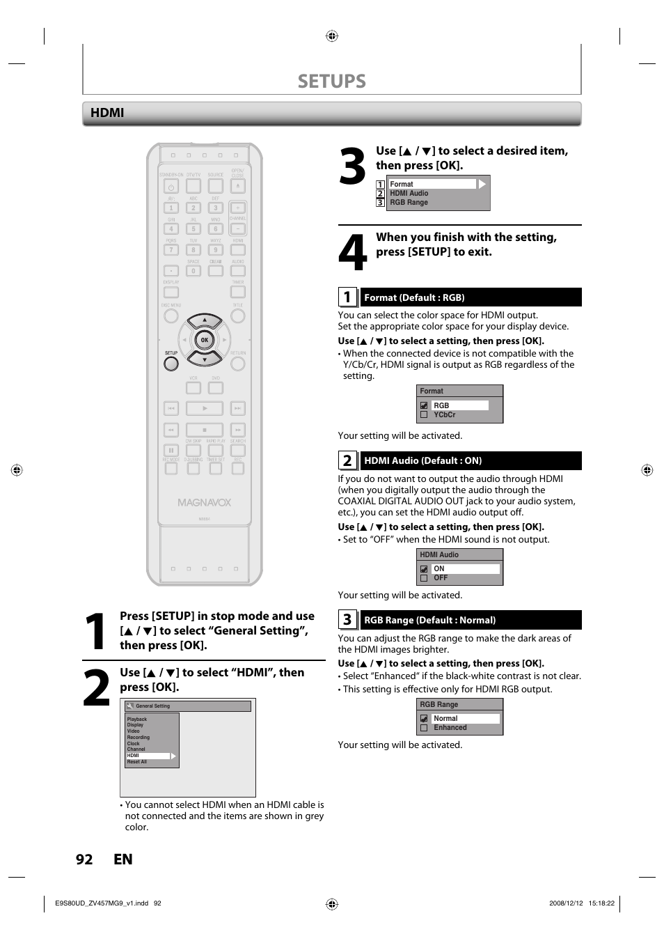 Setups | FUNAI ZV457MG9 A User Manual | Page 94 / 110